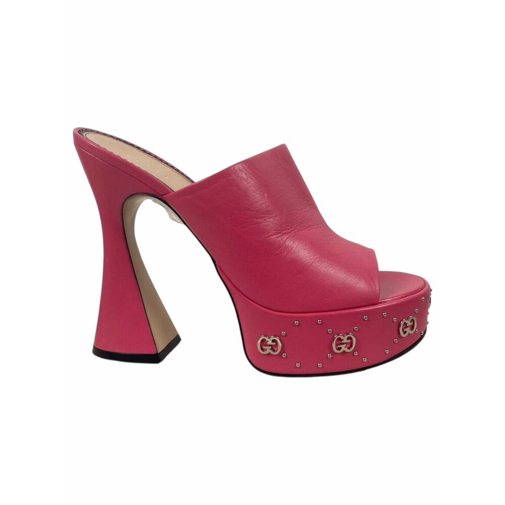 Gucci GG Studs Leather Platform Slide Sandal Rhodamine Pink Size 40 - Picture 2 of 14